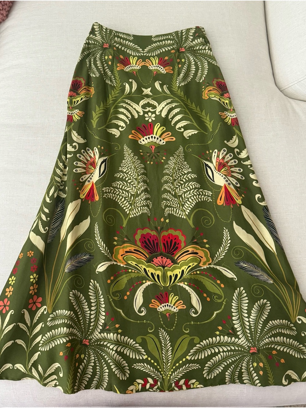 Anthropologie Farm Rio Olive Green Floral A-Line Skirt XS - Picture 2 of 7